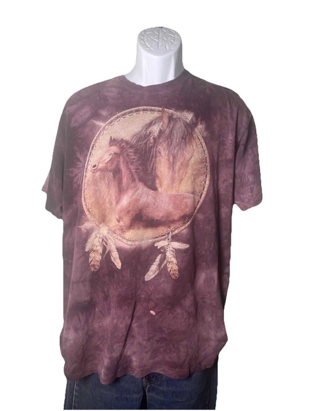 The Mountain Y2K Horses Purple Tie Dye Nature Print Faded Tshirt L/XL